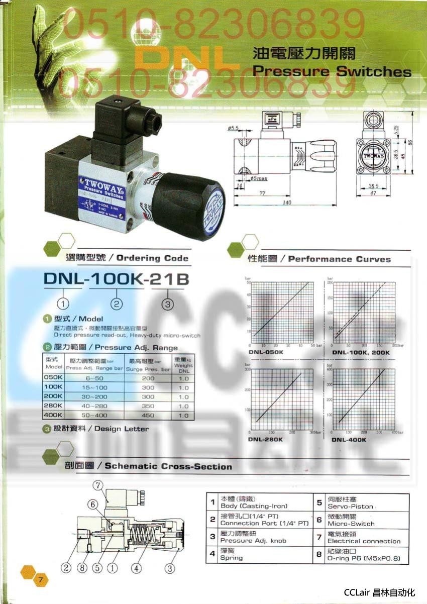 DNL-050K-21B DNL-100K-21B DNL-200K-21B 臺(tái)肯 TWOWAY 油電壓力開關(guān)